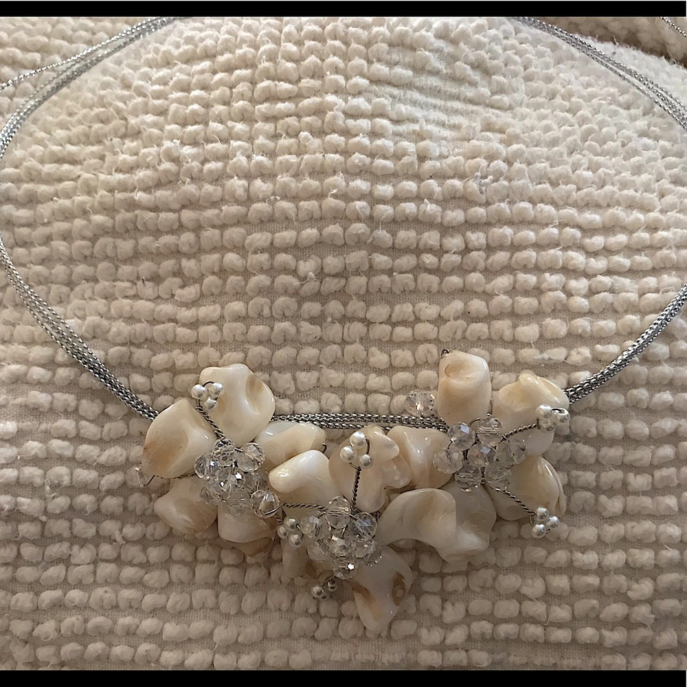 Seashell petal flowers and crystal necklace